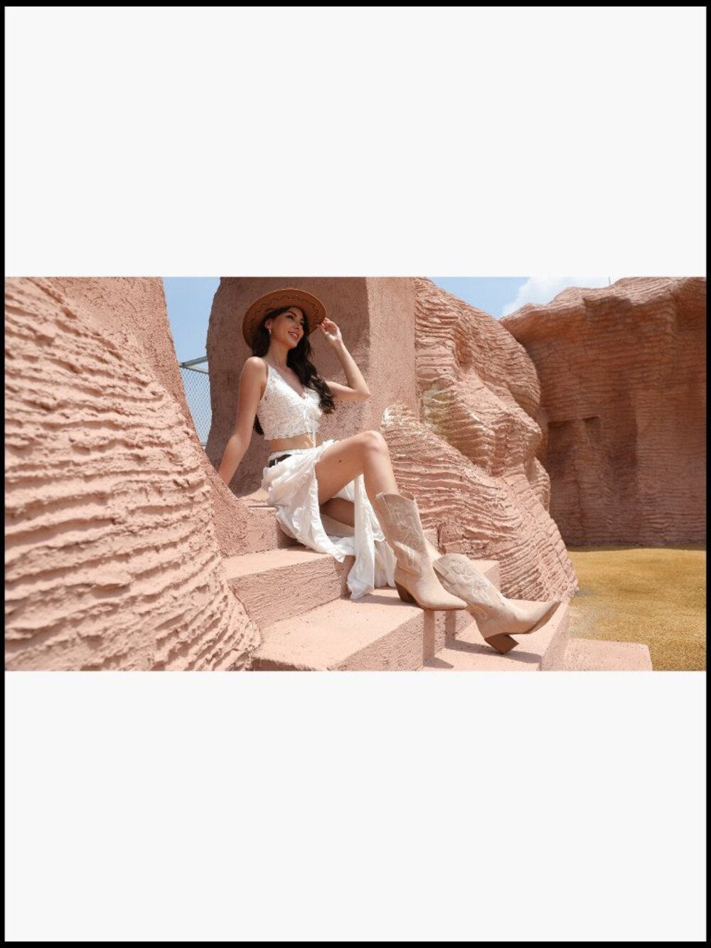 Knee High Cowboy Boots Pointed Toe Block Heel Suede Western Embroidered Pull-On - Picture 7 of 7